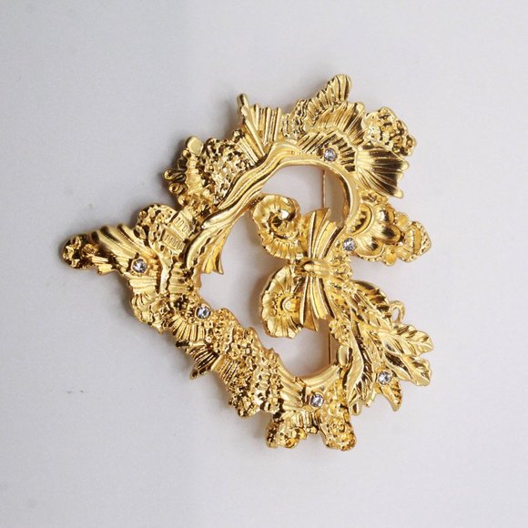 HIGH END GOLD PLATE FRENCH COUTURE HEART LARGE BROOCH - Picture 5 of 8